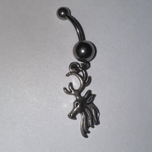 Buck Head, Red Gem Dangle Belly Ring - Picture 4 of 11